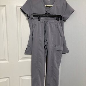 Jaanuu Gray Track Pants with Elastic Waist scrub set gray size small